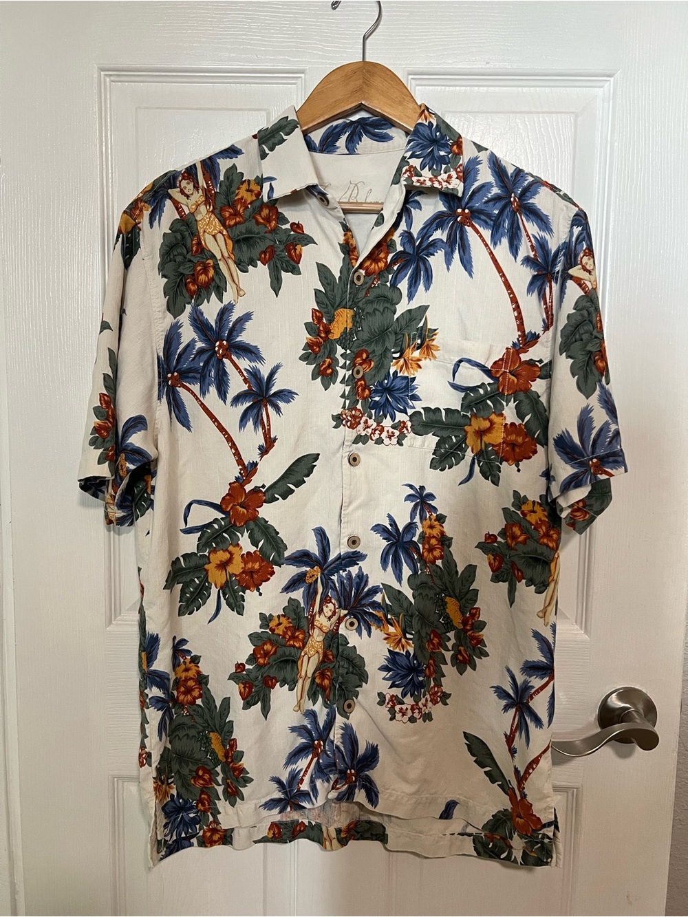 Tommy Bahama Cream Short-Sleeve Hawaiian Shirt with Blue & Orange Floral Print - Picture 2 of 5